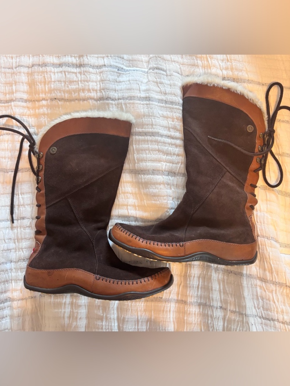Women’s Brown Suede Winter Boots with faux Shearling Trim